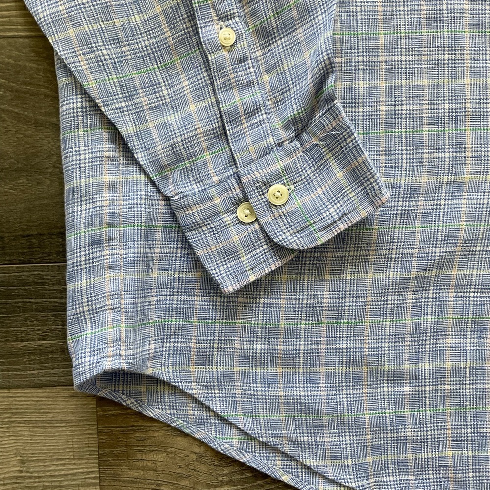 Brooks Brothers Irish Linen Shirt Mens MEDIUM Blue Plaid Button Down Long Sleeve - Picture 2 of 11